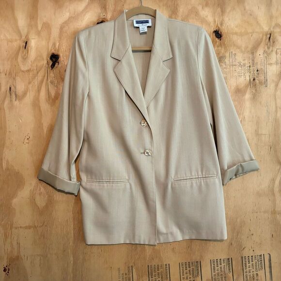 Sag Harbor Jackets & Blazers - Vintage Prophecy by Sag Harbor Tan Office Business Blazer Jacket Sz 6